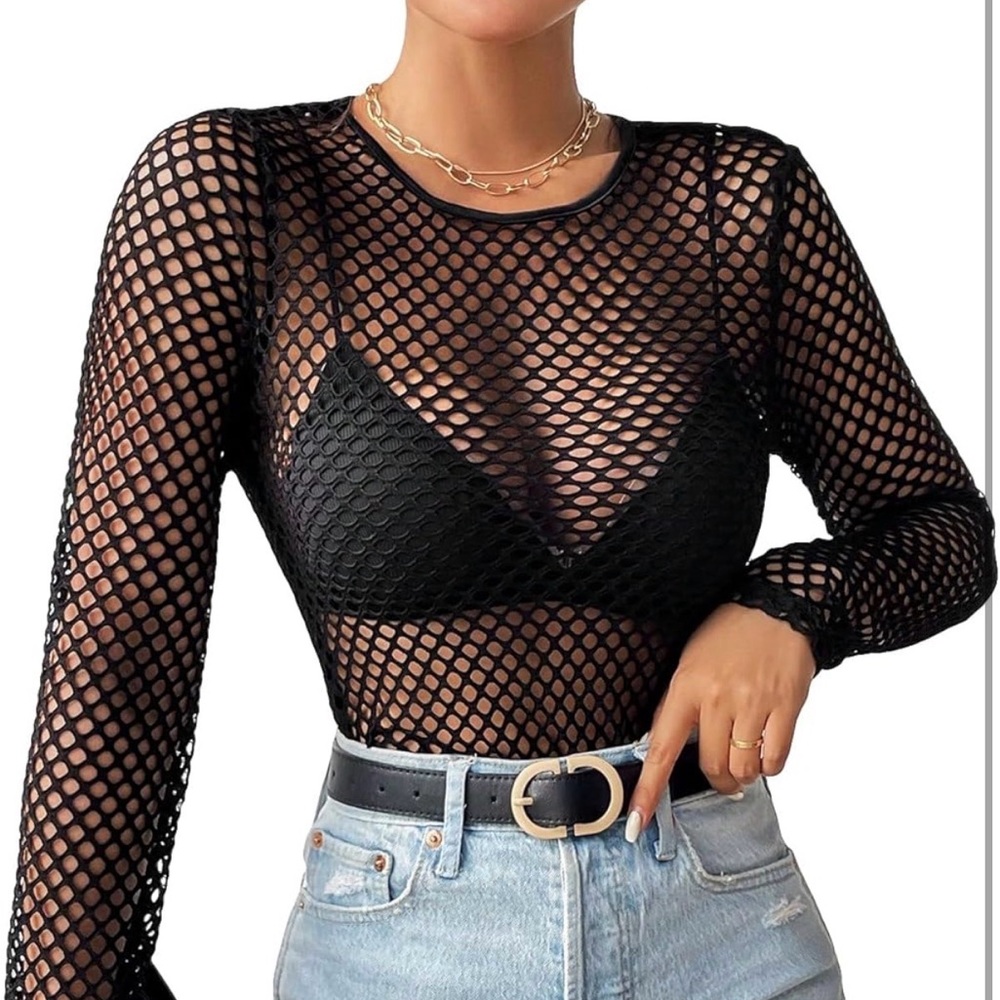 Fishnet Top Shirt Long Sleeve Fall Rave Goth Festival Concert Grunge Going Out